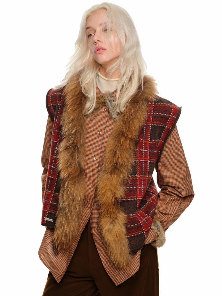 Striped Plaid Rabbit Fur Shirt