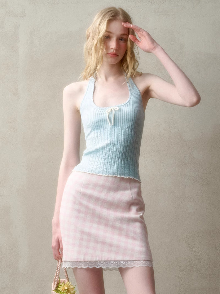 Hollow-out Color-blocking Knit Top