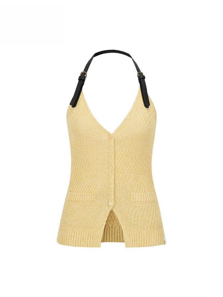 Icy Knit Halter V-neck Top