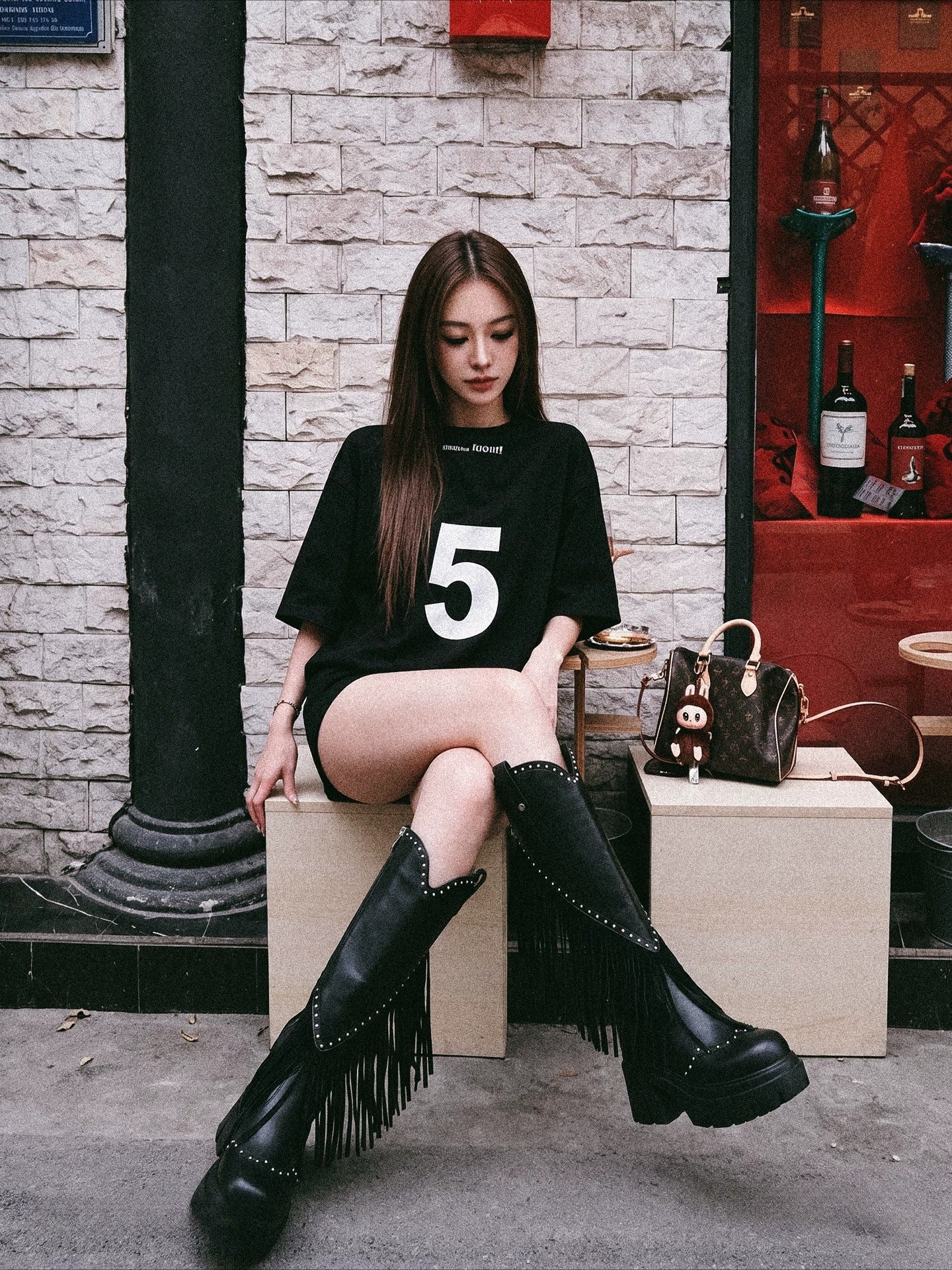 Black Studded Fringe Cowboy Boots