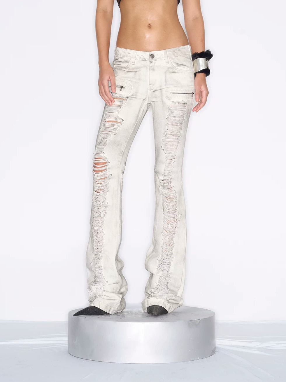 Distressed Low-Rise Flare Jeans