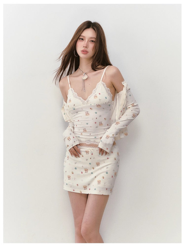 Printed Lace Trimmed Camisole