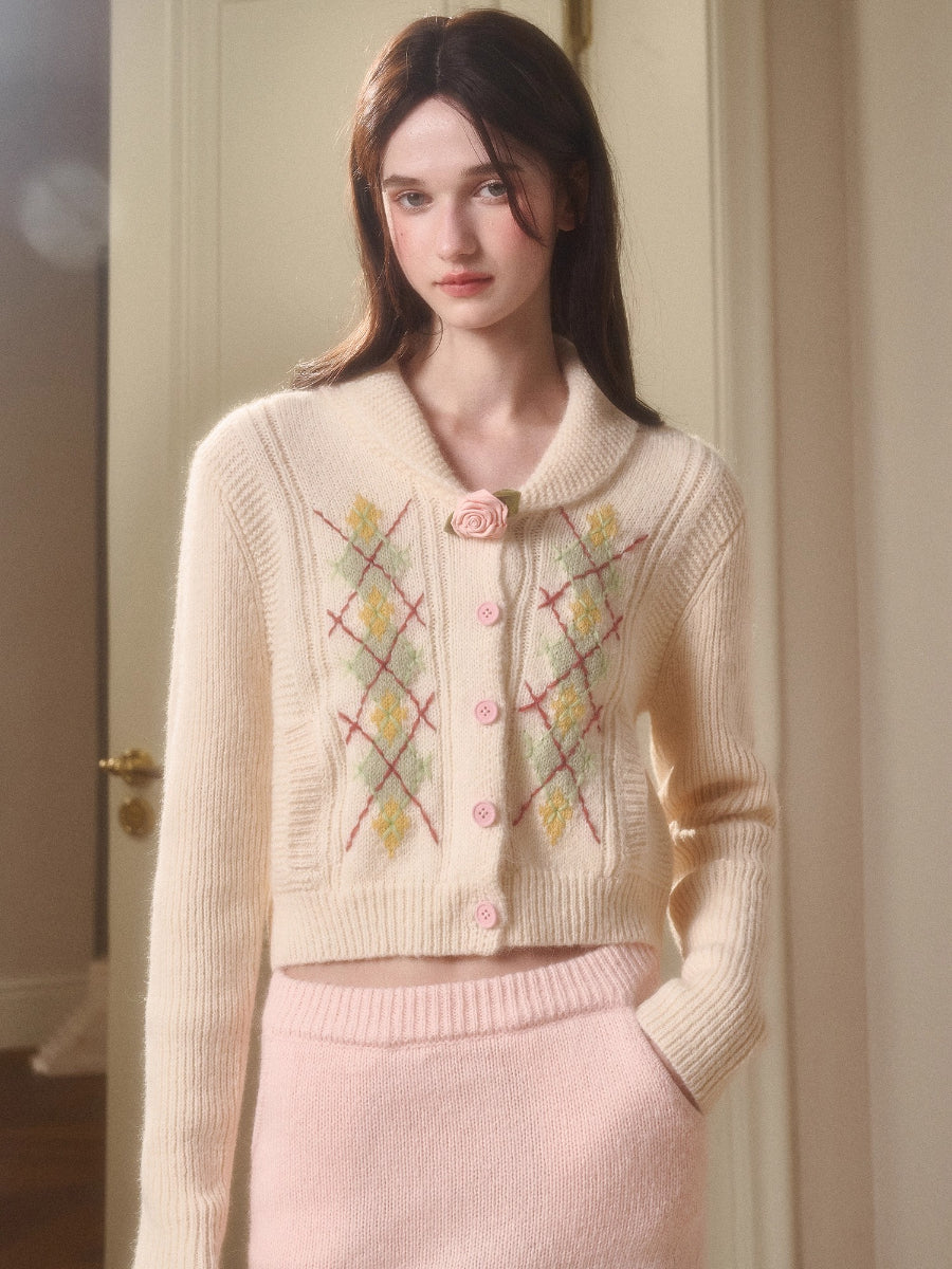 Cosagach Cream Wool Knit Cardigan & Skirt Set