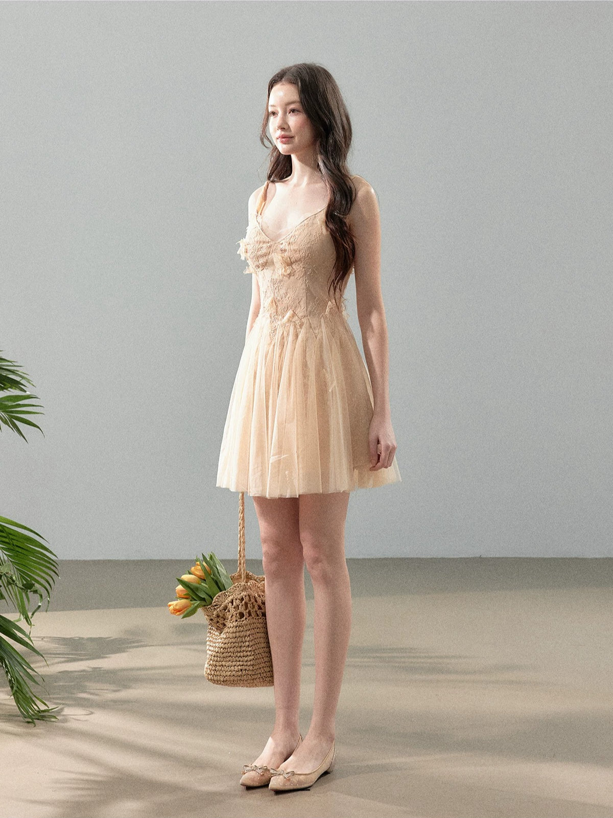 Floral Lace Tulle Slip Dress