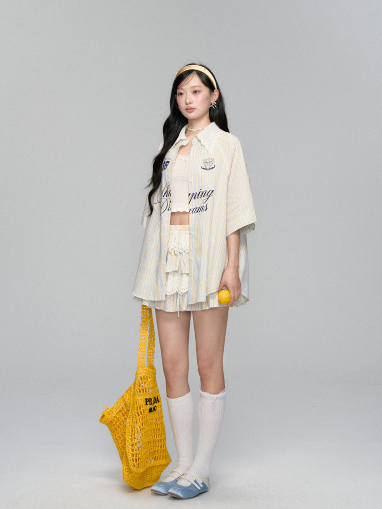 Striped Jersey Shirt Coat & Skirt Set