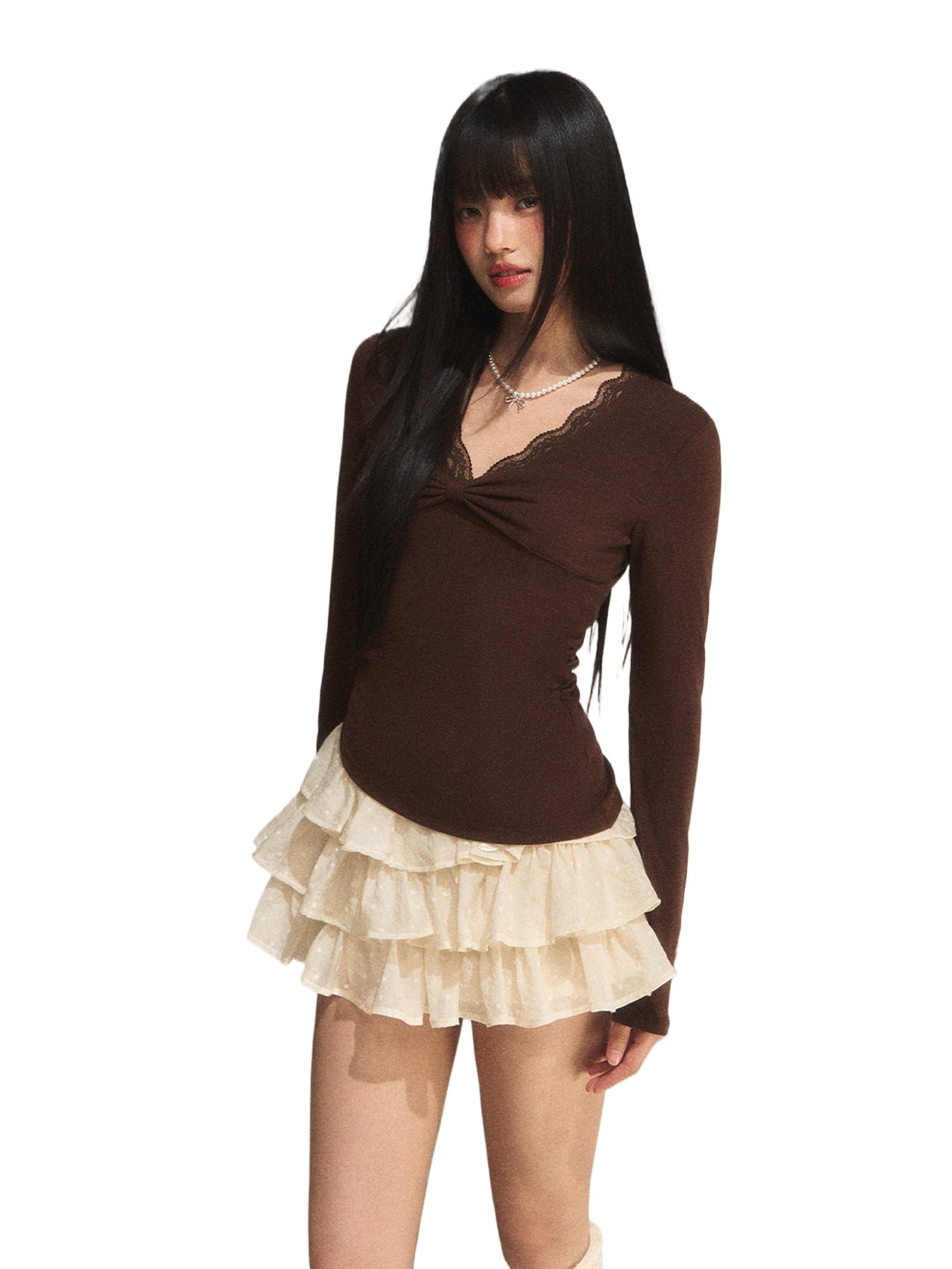 Lace Panel Faux Layered Knit Dress