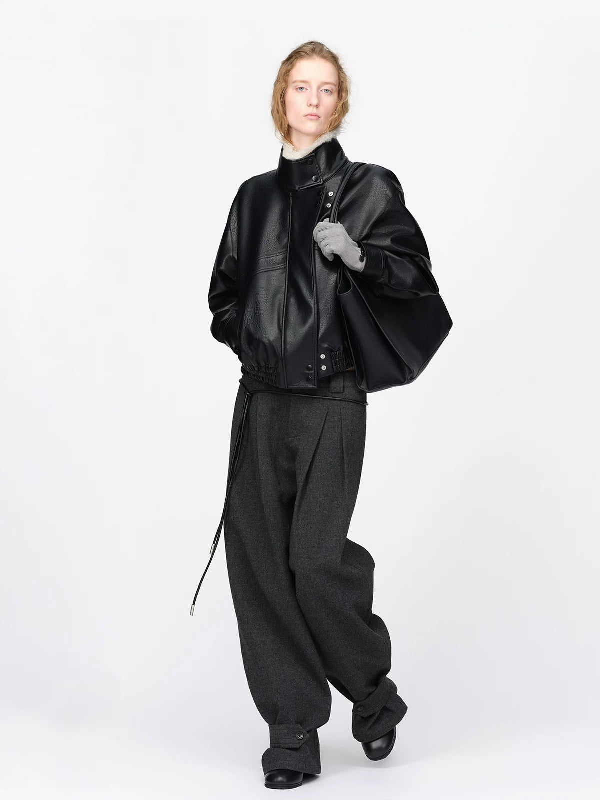 Wool Wide Leg Tailored Pants
