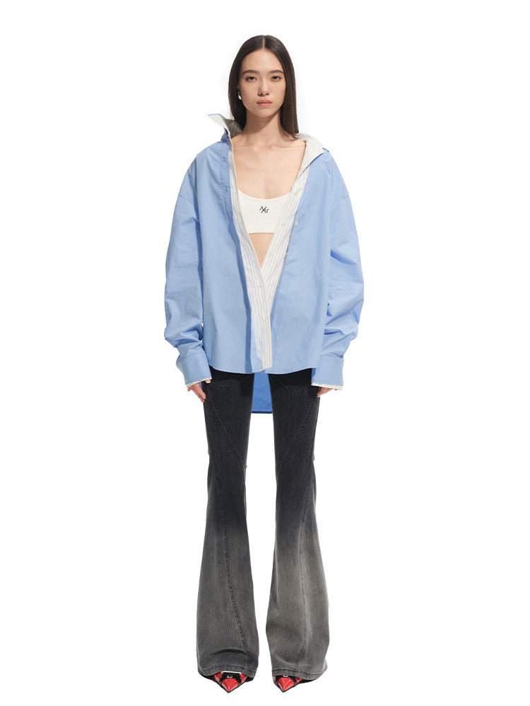 Twill Washed V-Waist Stretch Micro-flare Pants