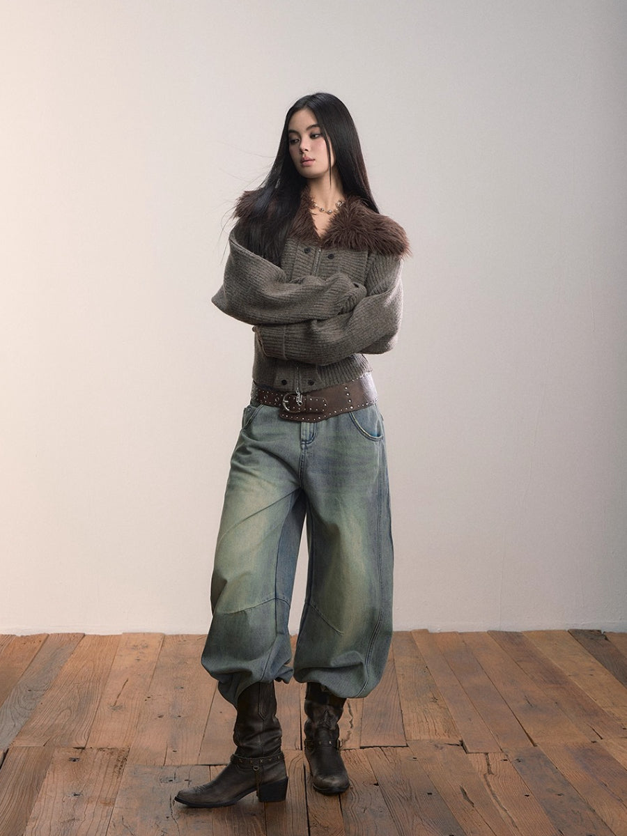 Fur Collar Oversized Sleeve Sweater Coat