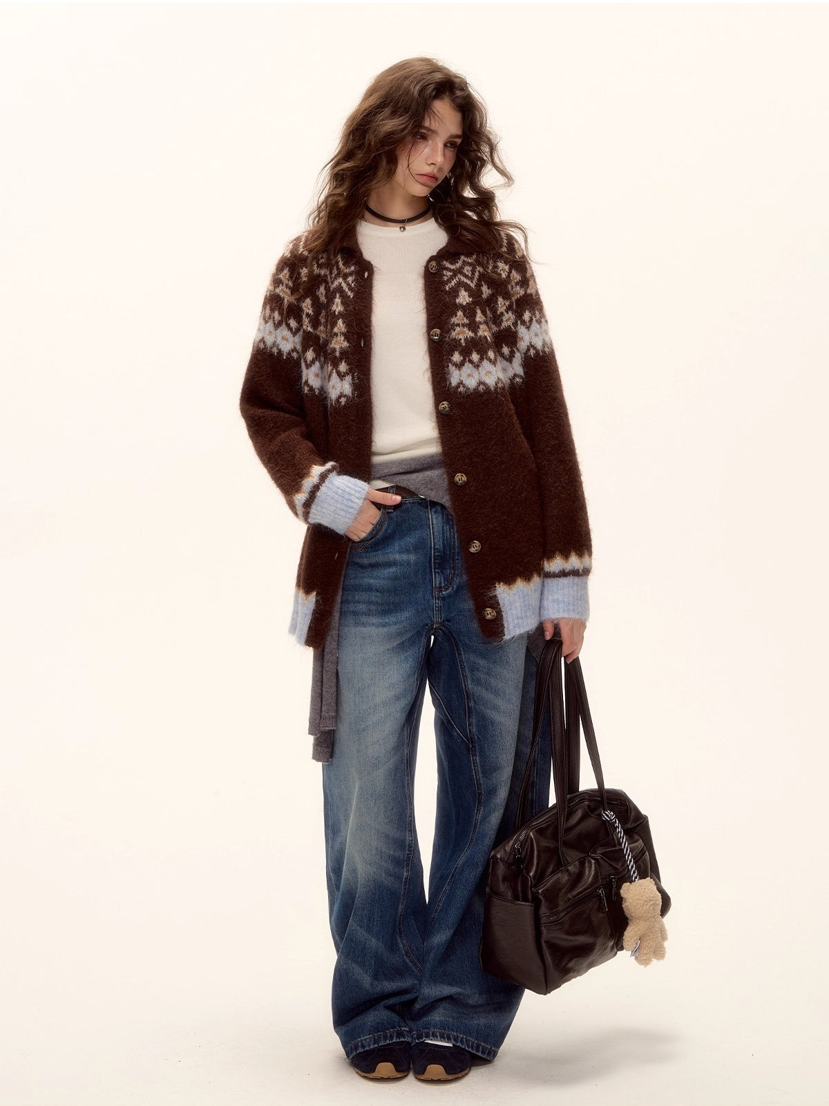 Fair Isle Wool Collar Cardigan