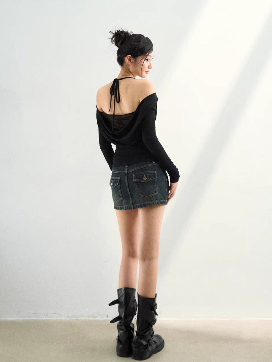Draped Mesh Rose Tee