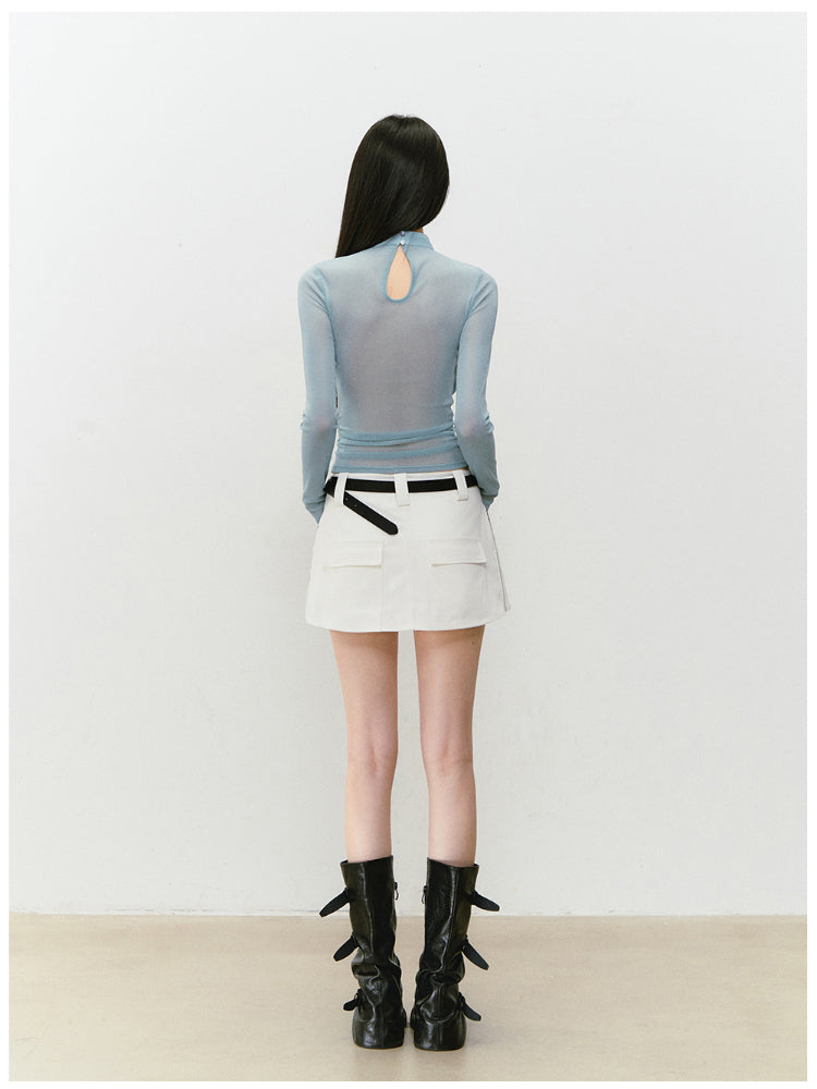 Chain Halter Draped Neck Fitted T-shirt