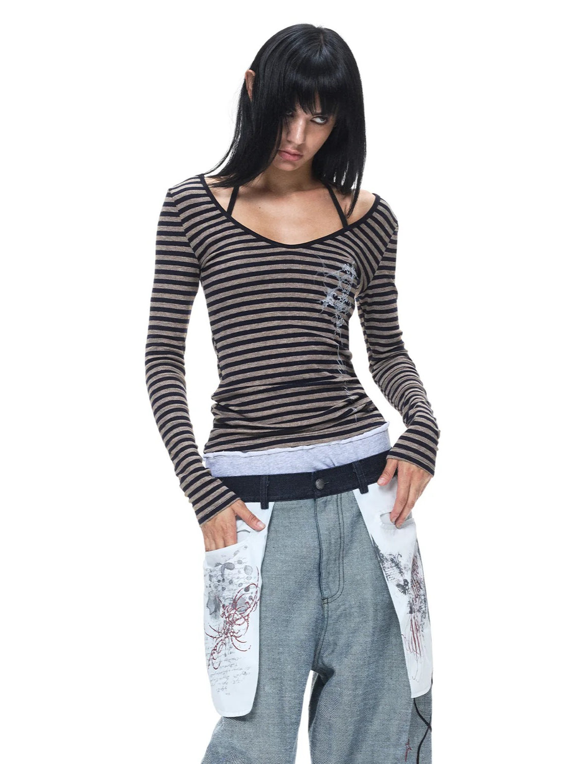 Vine Print Crew Neck Top