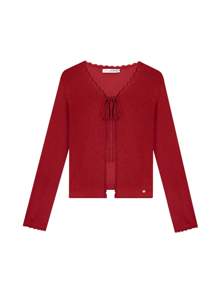 Lace Trim Tie Cardigan