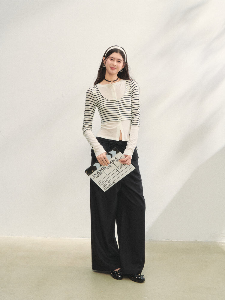 Two-piece Double-layer Ruffle Tie Straight Pants