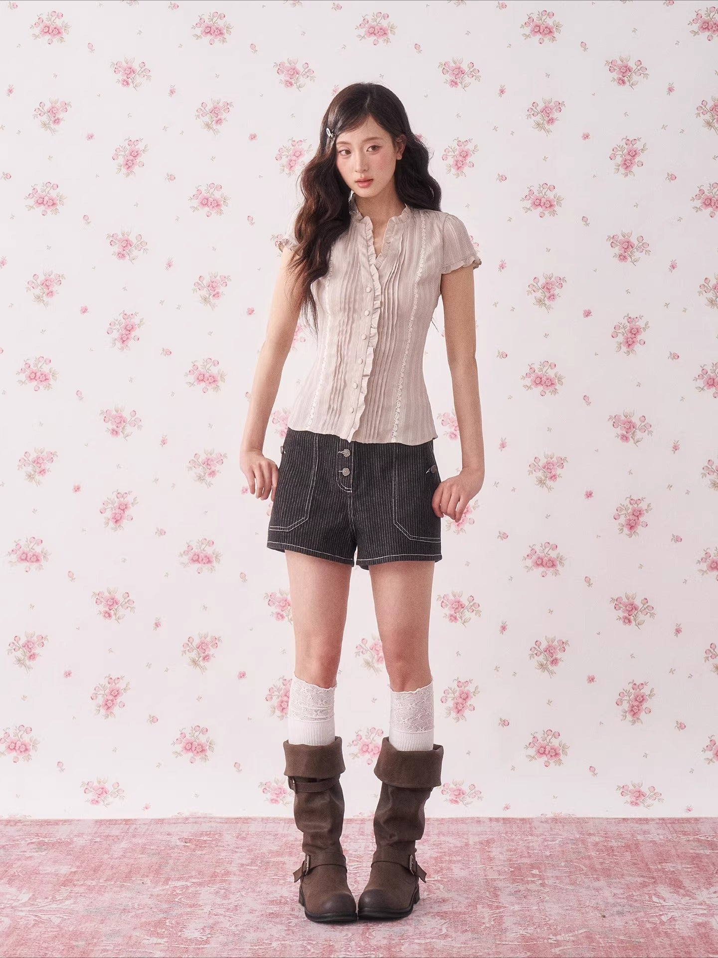 Ruffle Lace Waist Shirt