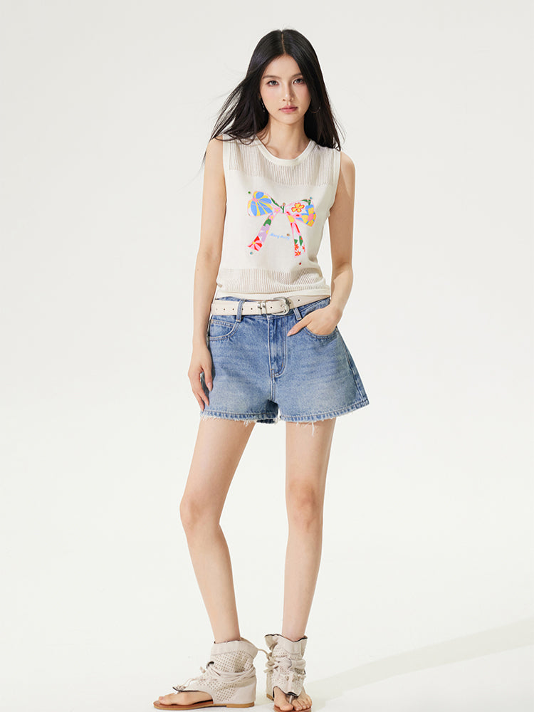 Bowknot Hollow Out Tencel Tank Top