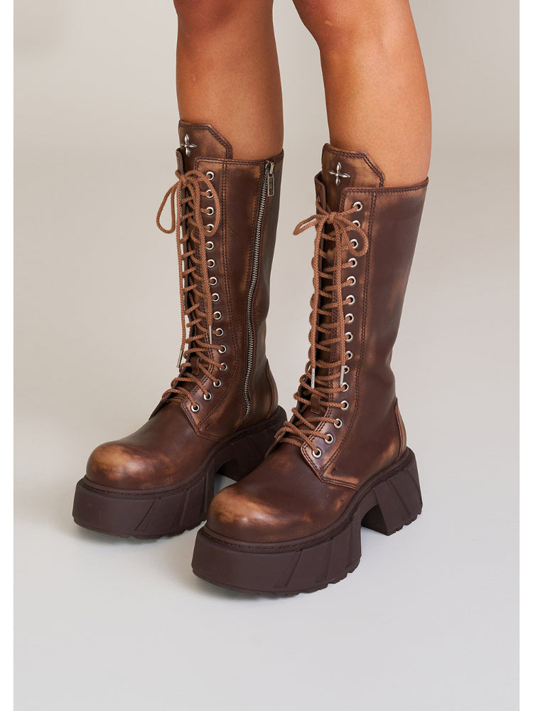 Future Mirage Leather Rider High Boots Ginger