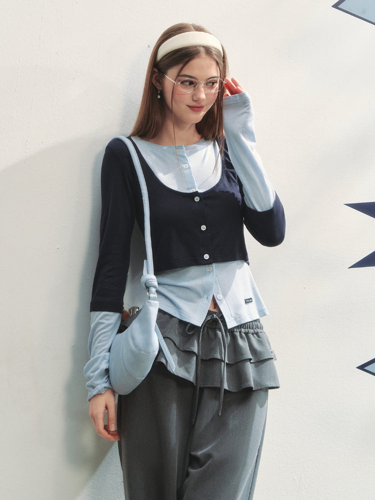 Striped Two-piece Contrast Color Cardigan