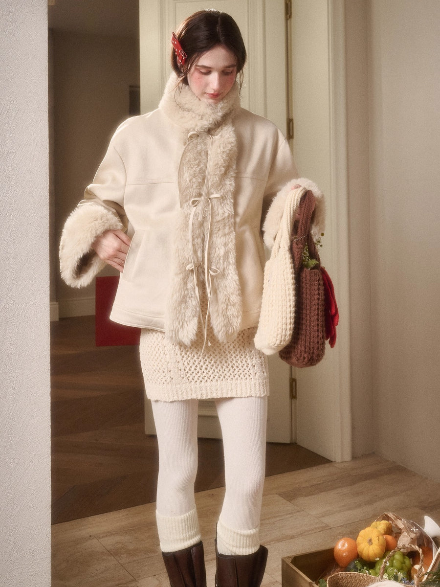 Travel Plan Shearling Fleece-Lined Stand Collar Jacket