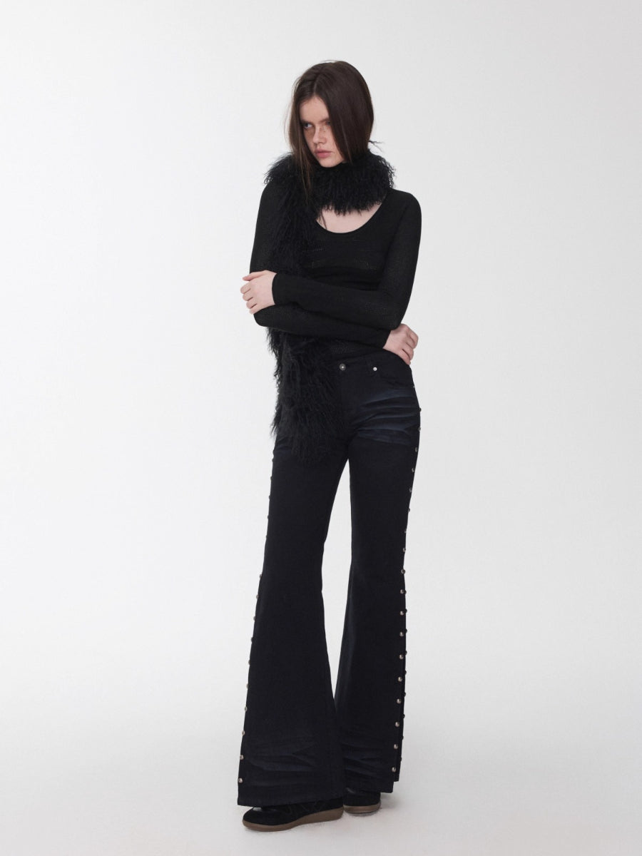 Crewneck Textured Open-Knit Wool Sweater