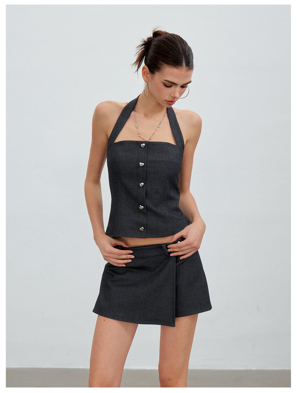 Gray Cropped Suit Set