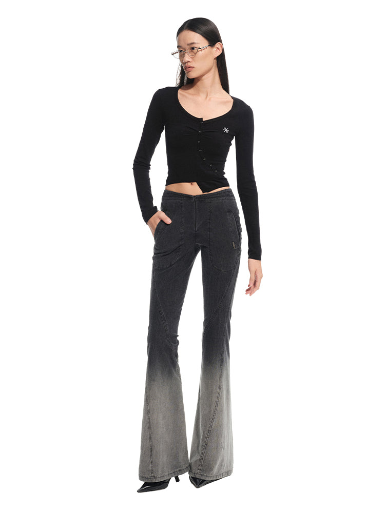 Silk Wool Embroidered Asymmetric Bottoming Top