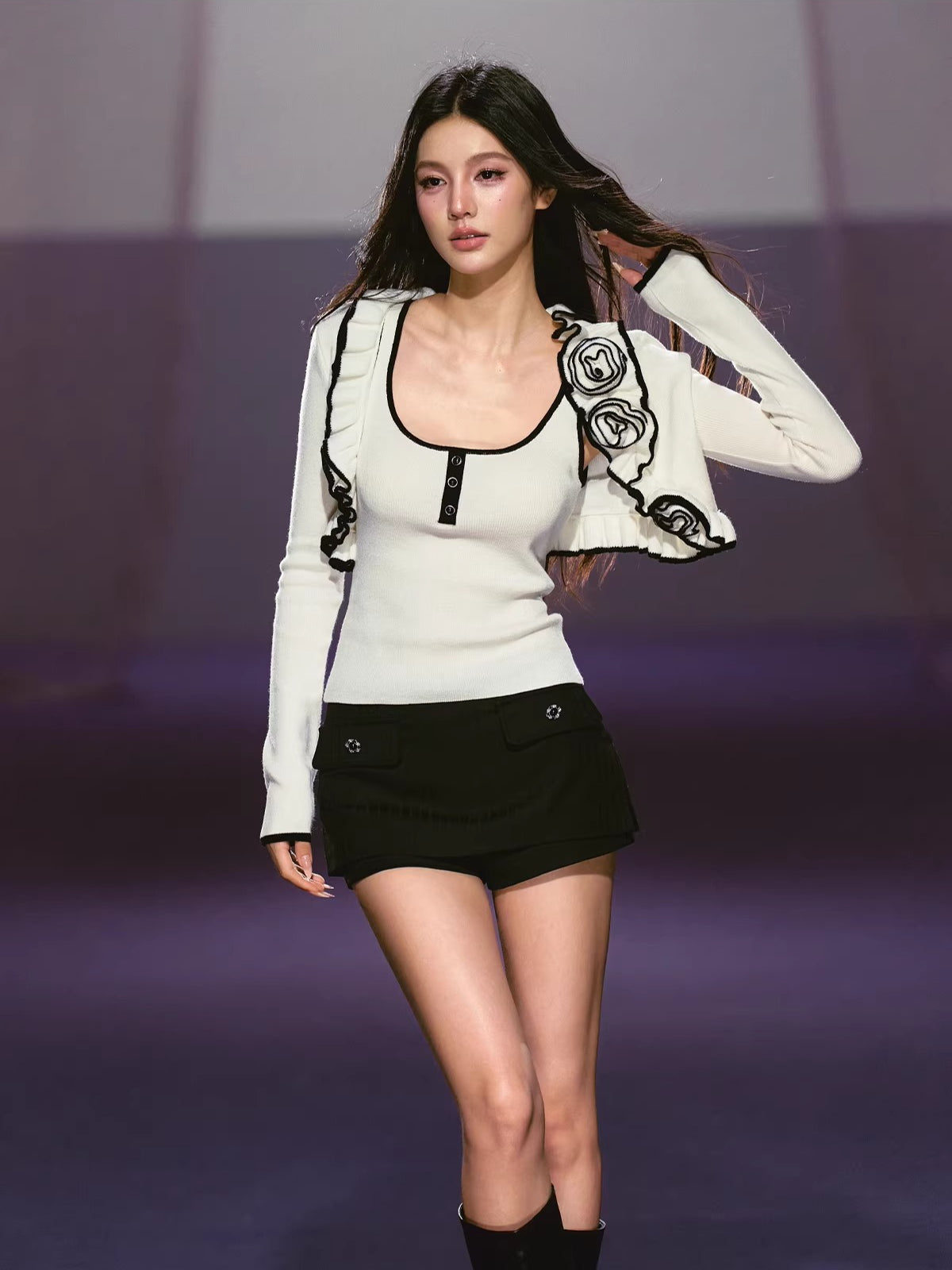 Rose Trim Cardigan Set