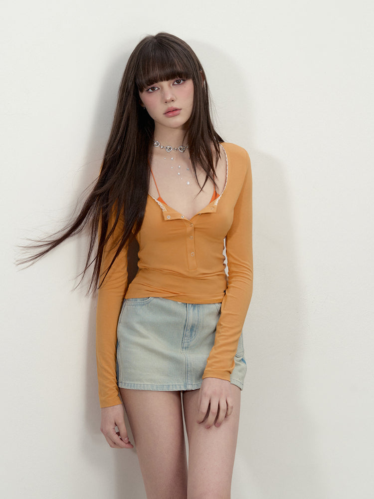 Button Lightweight Long Sleeve UV Protection T-shirt