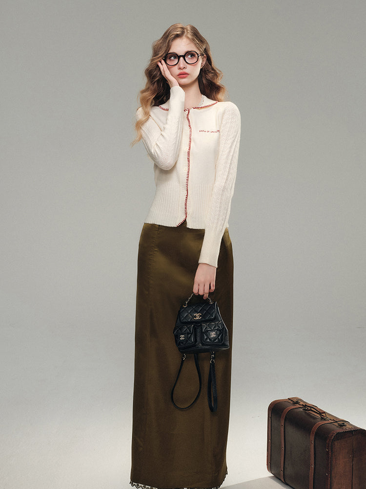 Lace Satin Midi Skirt