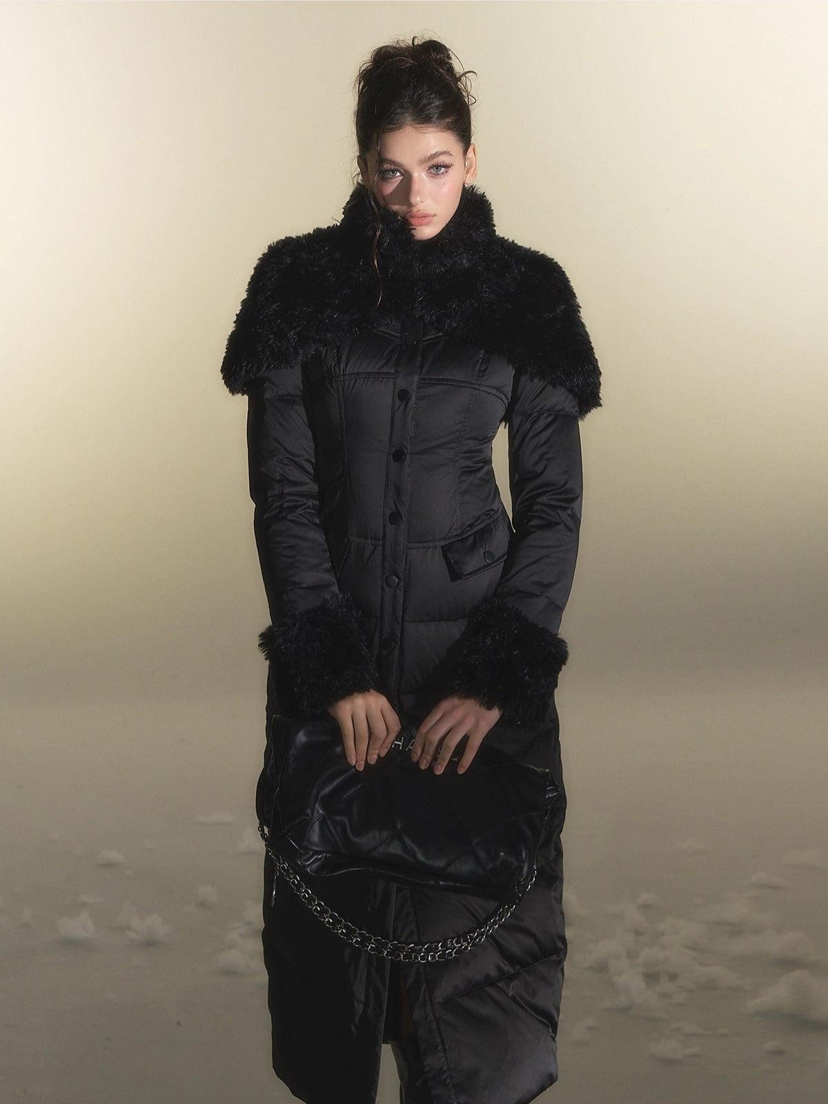 White Duck Down Waist-Coated Long Down Jacket