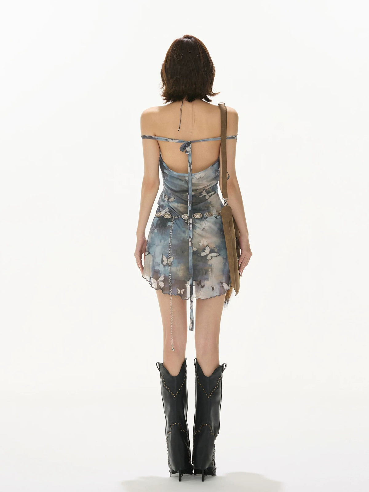 Blue Butterfly Mesh Mini Dress