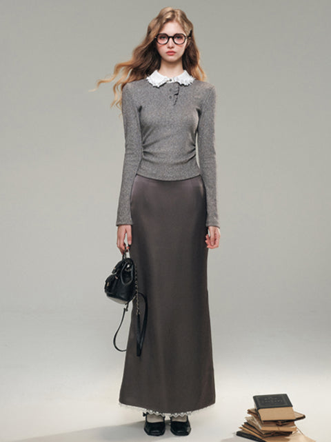 White & Gray Hand-Beaded Knit Shirt