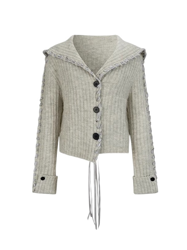 Ribbon Collar Wool Knit Cardigan