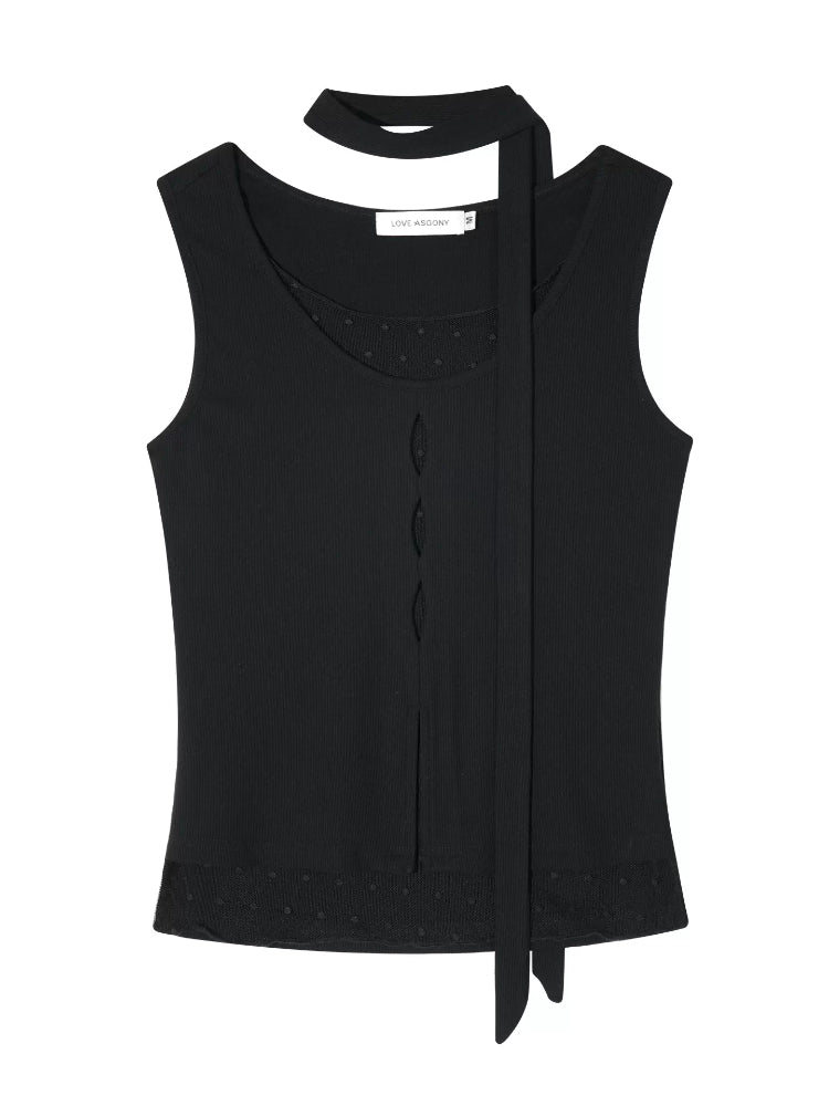 Mesh Panel Ribbon Tank Top