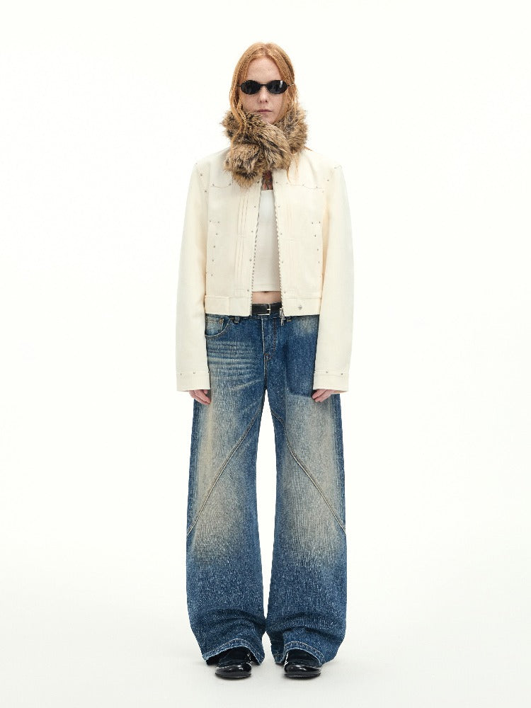 Vintage Cut-Seam Wide-Leg Jeans
