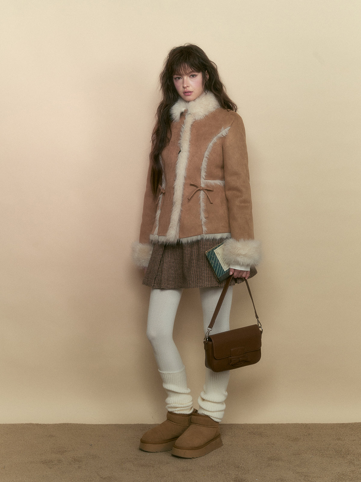 Khaki & Pink Shearling Coat