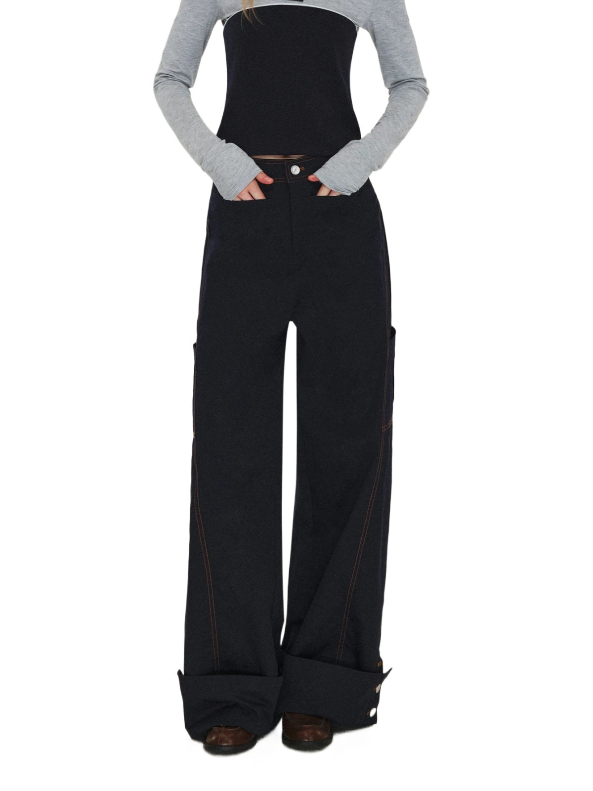 Detachable Plaid Cargo Wide Leg Pants