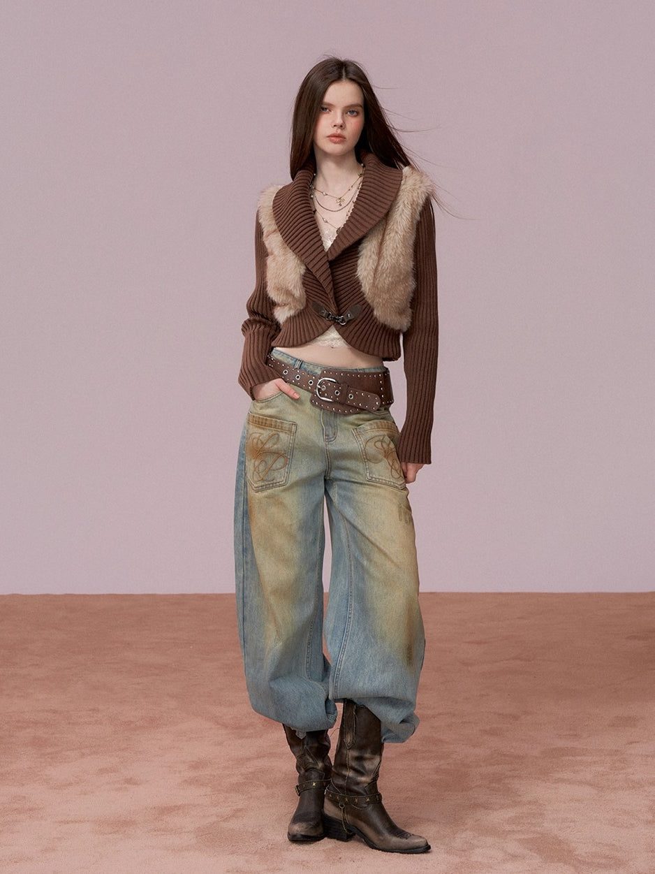 Washed Distressed Embroidered Denim Jeans