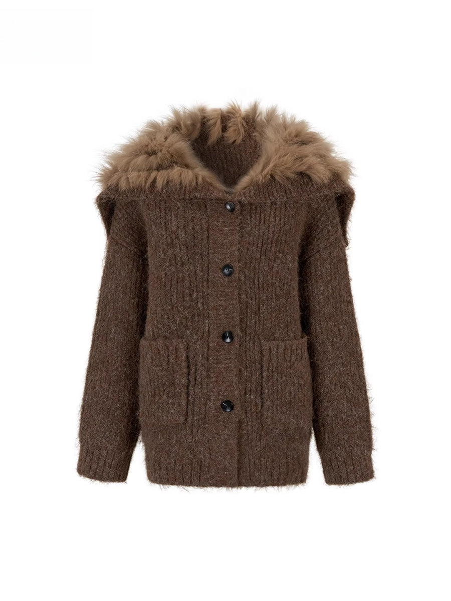Fox Fur Large Notch Collar Cardigan