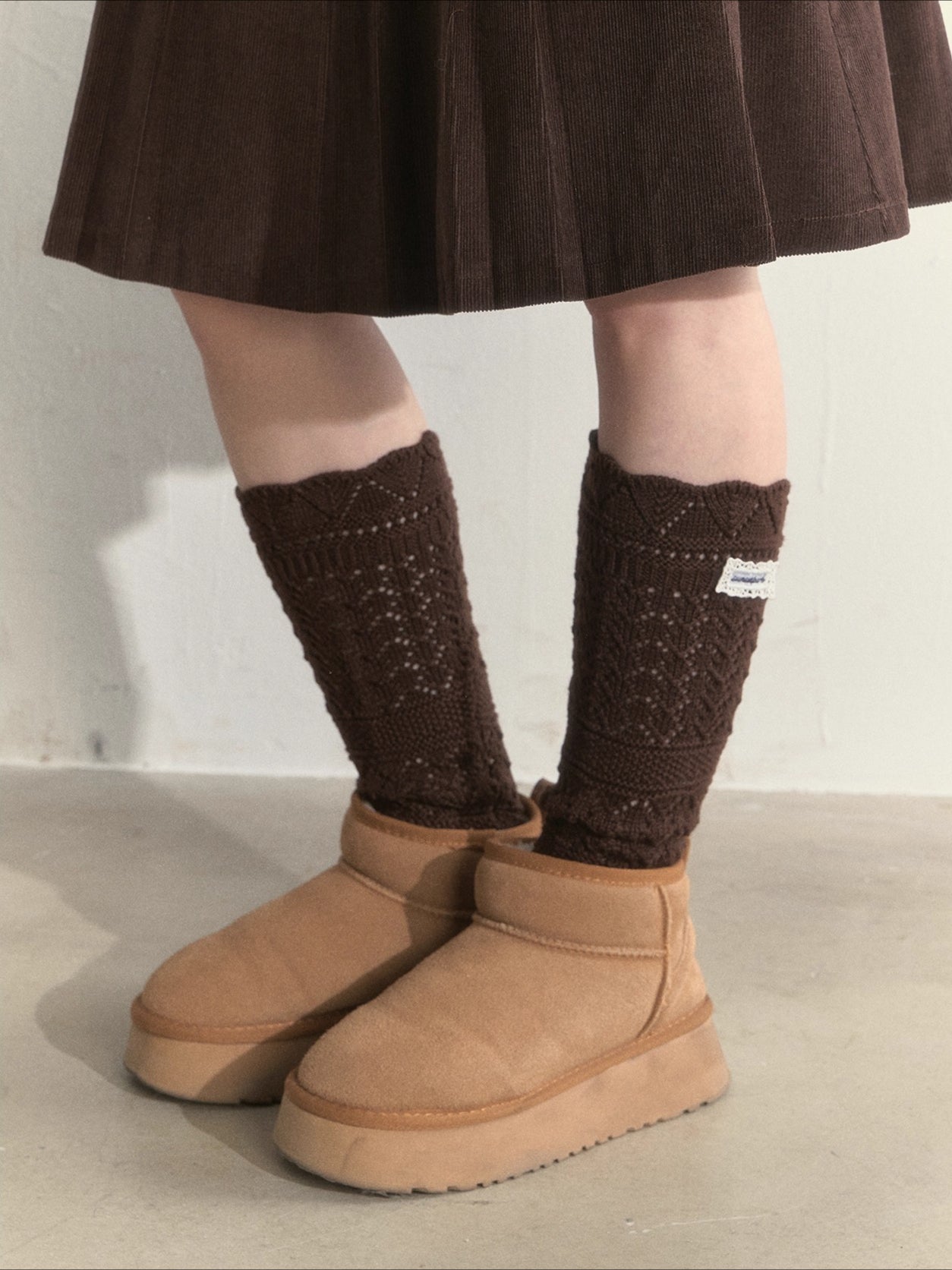 Wool Blend Crochet Mid-Calf Socks