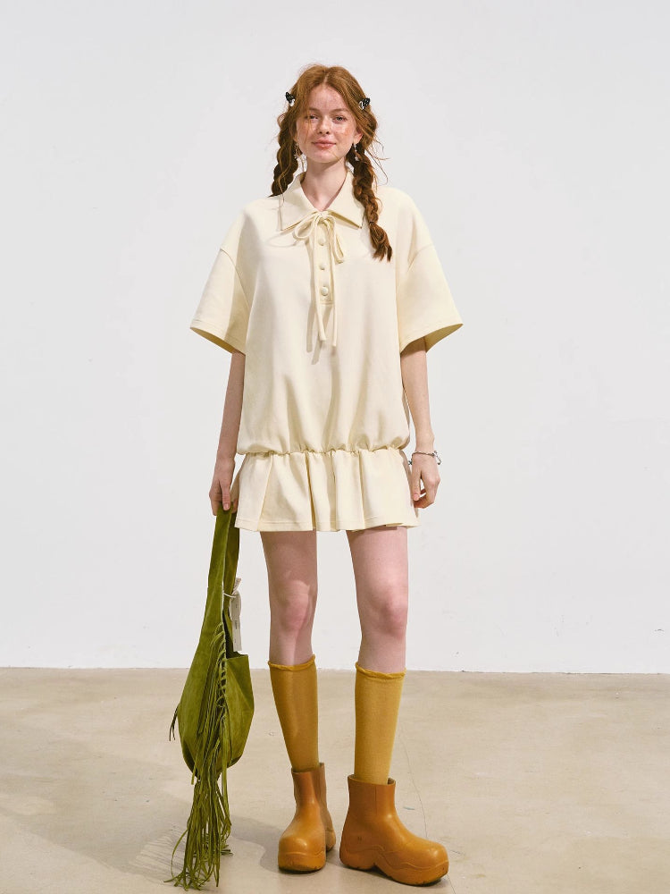 Bowknot Pleated Short-sleeved Dress