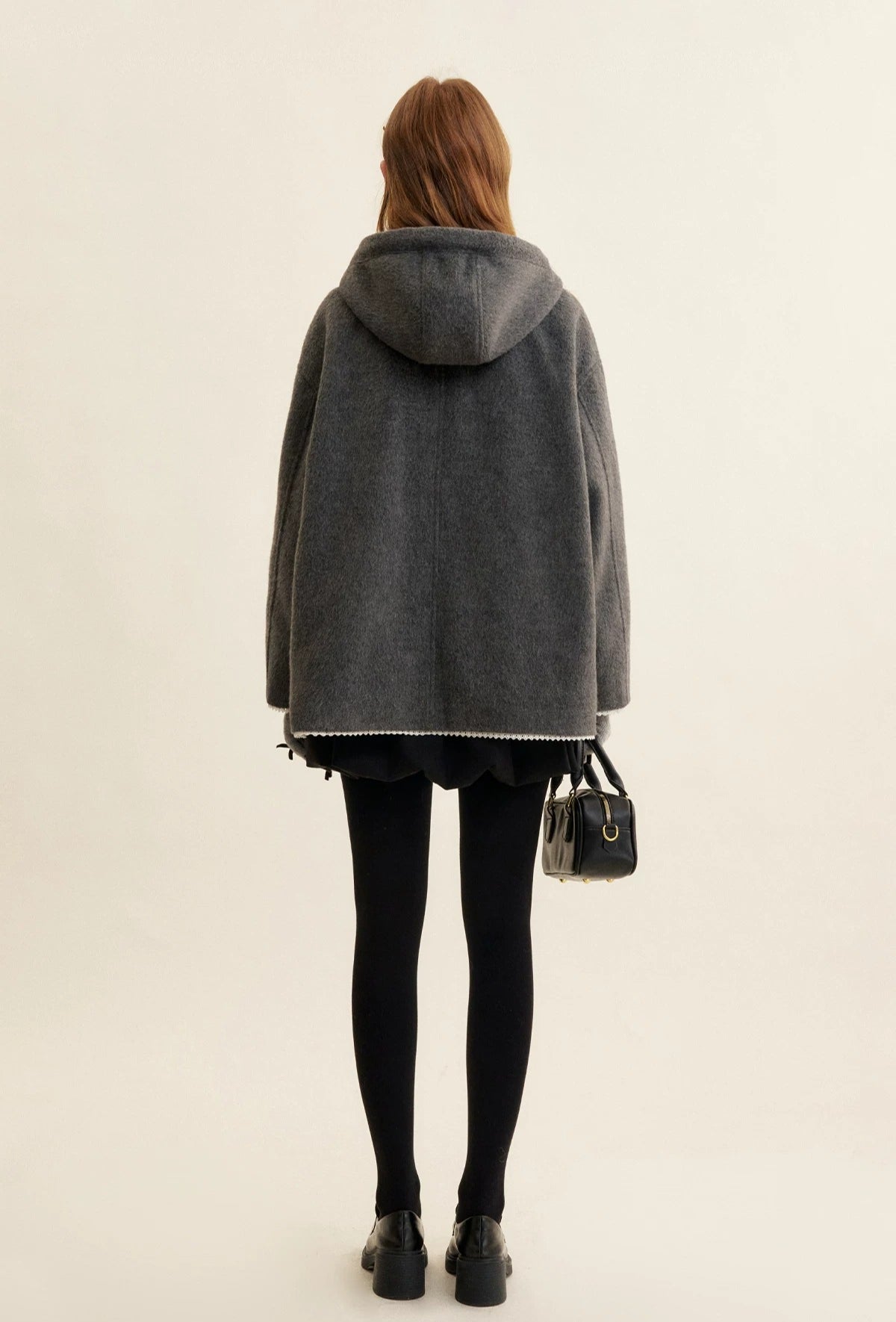 Gray Bow Hooded Cape Coat