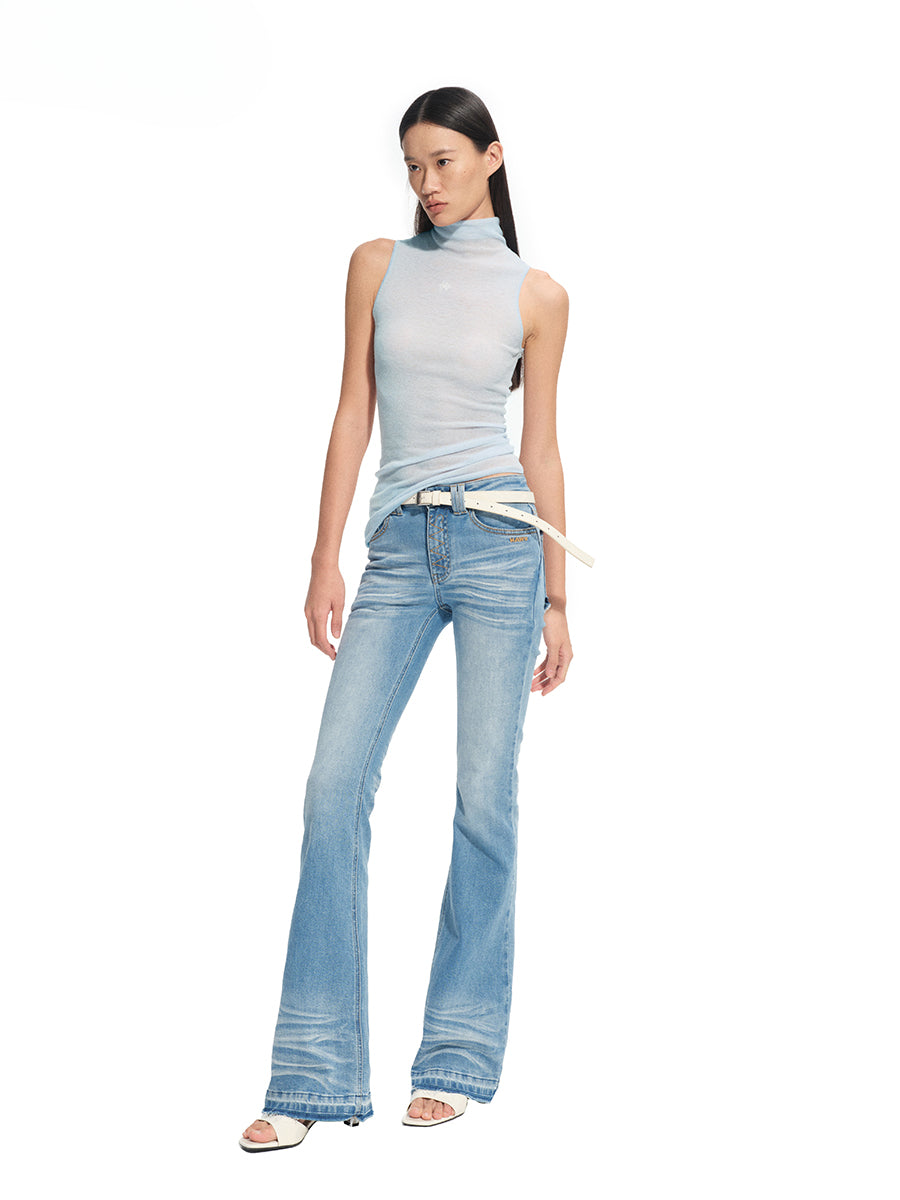 Washed Stretch Skinny Micro-flare Jeans