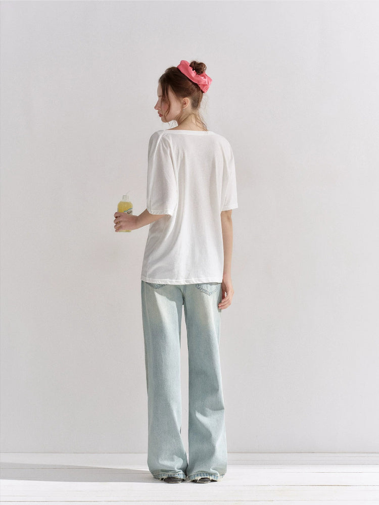 Rhinestone Pear Print Draped T-shirt