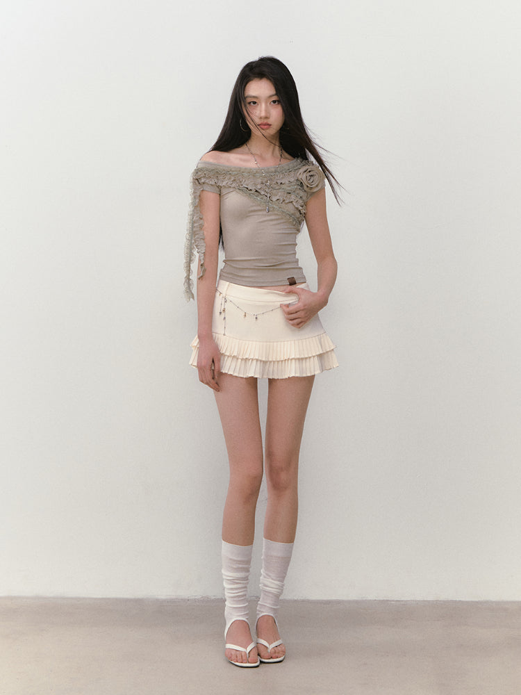 Low-Waist Pleated A - Line Tiered Skirt