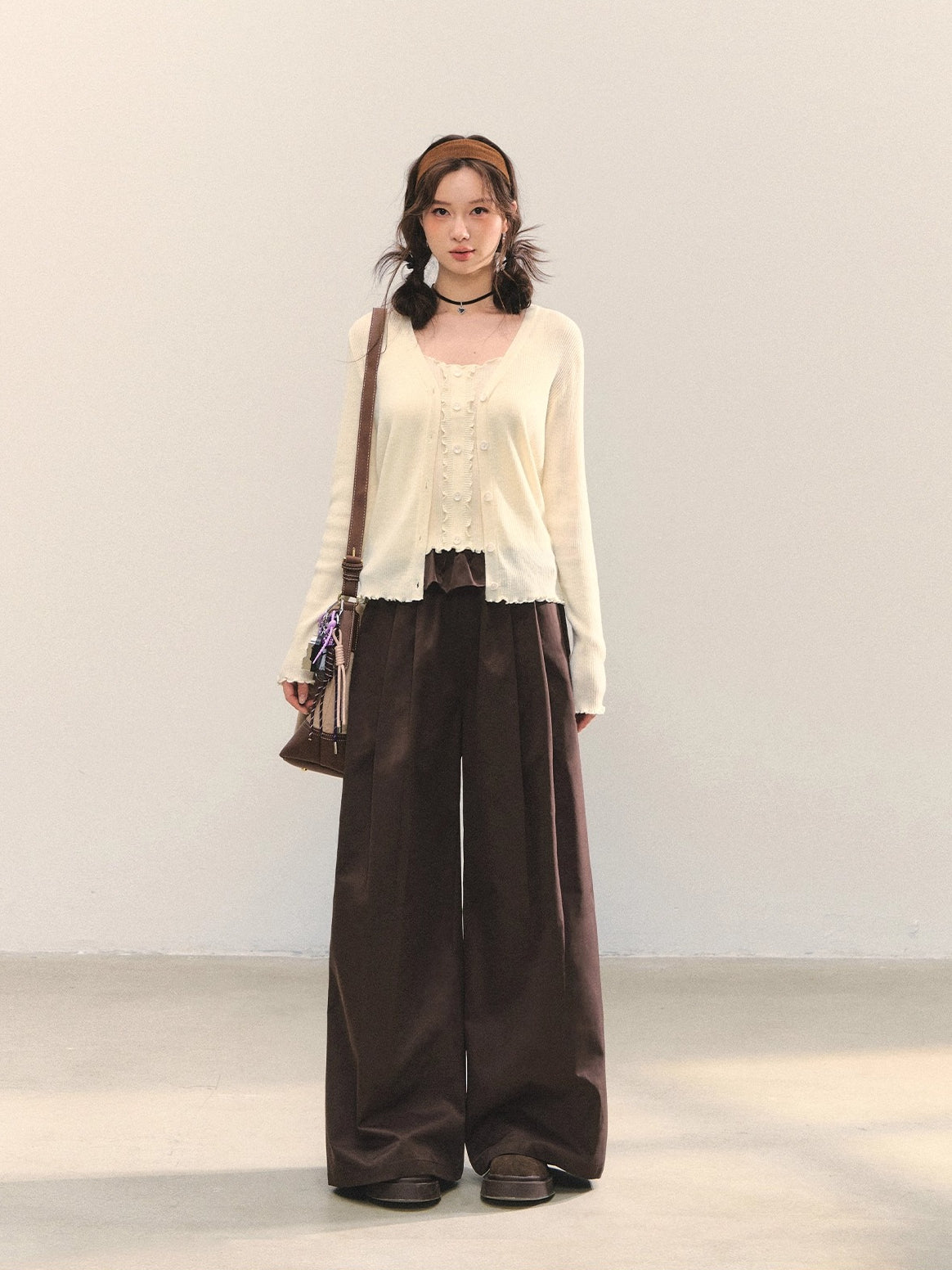 Lettuce-Edge Cardigan & Camisole Set