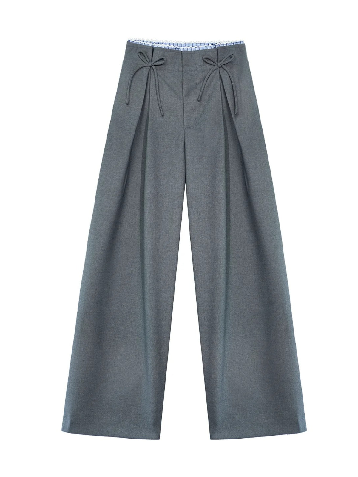 Plaid Trim Bow Detail Trousers