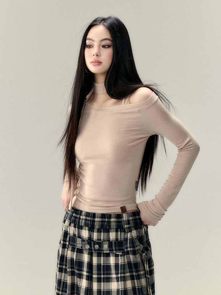 Wool Blend Asymmetric Shoulder T-Shirt