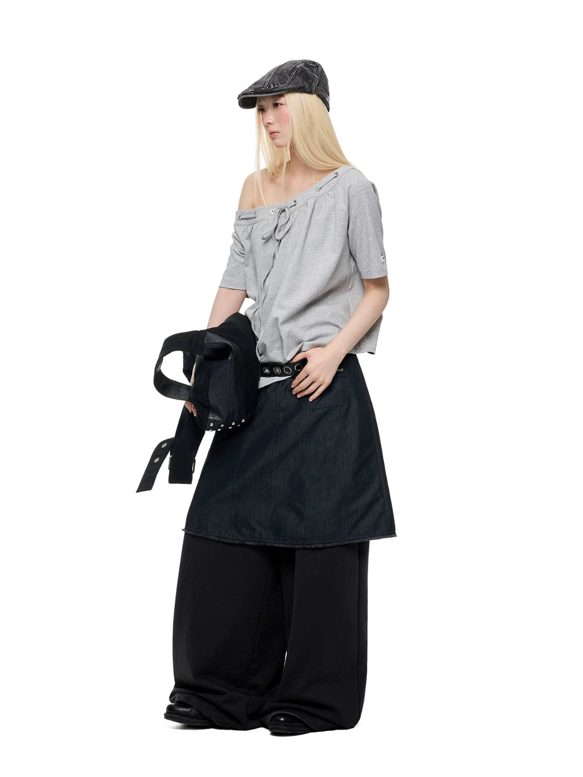Off Shoulder Drawstring Loose T-Shirt